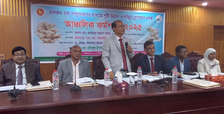 খুলনায় ‘মাশরুম চাষ সম্প্রসারণের মাধ্যমে পুষ্টি উন্নয়ন ও দারিদ্র্য হ্রাসকরণ প্রকল্প’র আঞ্চলিক কর্মশালা-২০২৫ অনুষ্ঠিত
