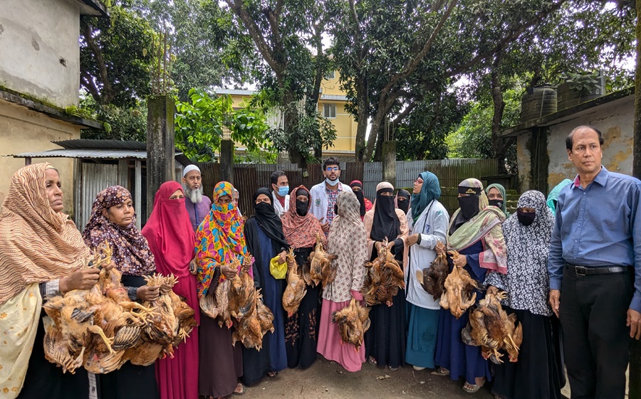 বাকৃবি শিক্ষার্থীদের মুরগির বাচ্চা বিতরণ